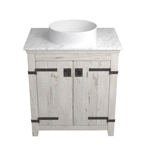 Native Trails 30" Americana Vanity in Whitewash with Carrara Marble Top and Positano in Bianco, No Faucet Hole, BND30-VB-CT-MG-050
