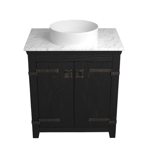 Native Trails 30" Americana Vanity in Anvil with Carrara Marble Top and Positano in Bianco, Single Faucet Hole, BND30-VB-CT-MG-053