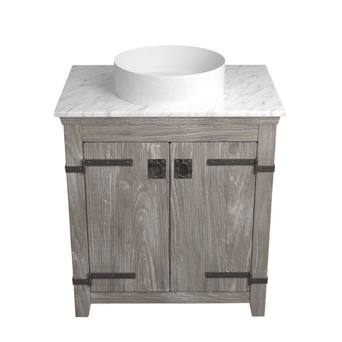 Native Trails 30" Americana Vanity in Driftwood with Carrara Marble Top and Positano in Bianco, No Faucet Hole, BND30-VB-CT-MG-056