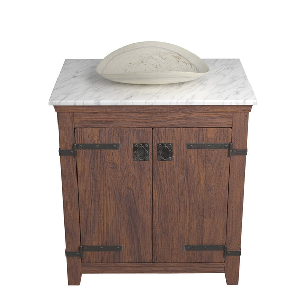 Native Trails 30" Americana Vanity in Chestnut with Carrara Marble Top and Verona in Abalone, No Faucet Hole, BND30-VB-CT-MG-060