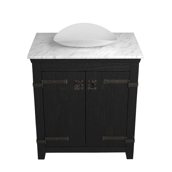 Native Trails 30" Americana Vanity in Anvil with Carrara Marble Top and Verona in Abalone, Single Faucet Hole, BND30-VB-CT-MG-061