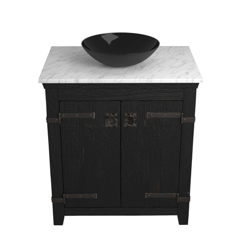 Native Trails 30" Americana Vanity in Anvil with Carrara Marble Top and Verona in Abyss, Single Faucet Hole, BND30-VB-CT-MG-069