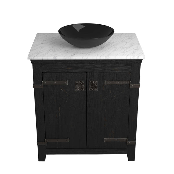 Native Trails 30" Americana Vanity in Anvil with Carrara Marble Top and Verona in Abyss, No Faucet Hole, BND30-VB-CT-MG-070
