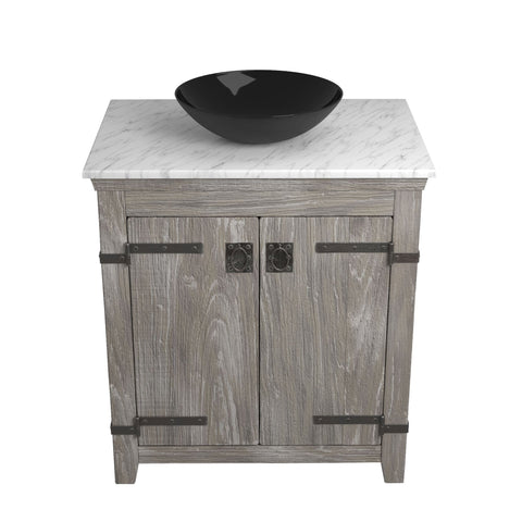 Native Trails 30" Americana Vanity in Driftwood with Carrara Marble Top and Verona in Abyss, No Faucet Hole, BND30-VB-CT-MG-072