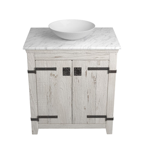 Native Trails 30" Americana Vanity in Whitewash with Carrara Marble Top and Verona in Bianco, Single Faucet Hole, BND30-VB-CT-MG-073