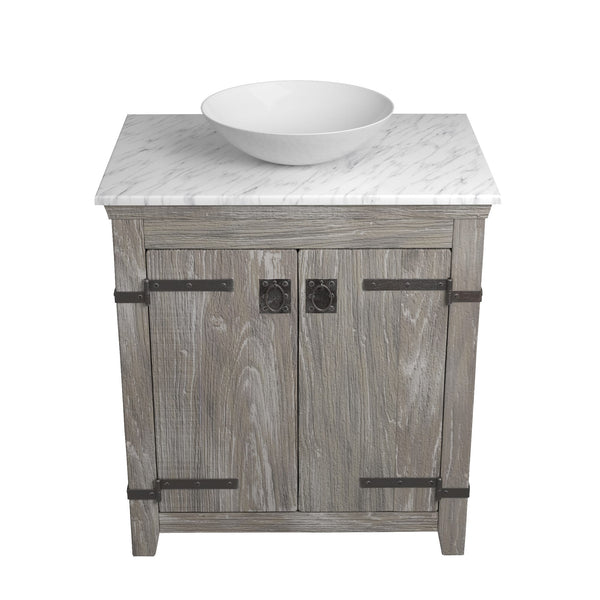 Native Trails 30" Americana Vanity in Driftwood with Carrara Marble Top and Verona in Bianco, No Faucet Hole, BND30-VB-CT-MG-080