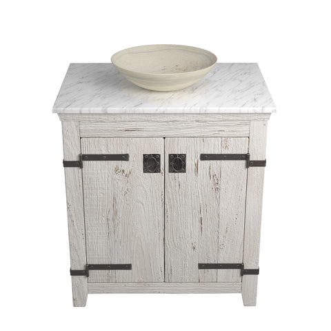 Native Trails 30" Americana Vanity in Whitewash with Carrara Marble Top and Verona in Beachcomber, Single Faucet Hole, BND30-VB-CT-MG-081