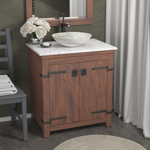 Native Trails 30" Americana Vanity in Chestnut with Carrara Marble Top and Verona in Beachcomber, Single Faucet Hole, BND30-VB-CT-MG-083