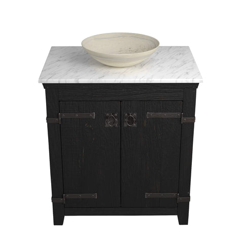 Native Trails 30" Americana Vanity in Anvil with Carrara Marble Top and Verona in Beachcomber, No Faucet Hole, BND30-VB-CT-MG-086