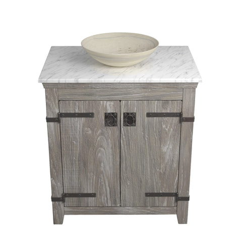 Native Trails 30" Americana Vanity in Driftwood with Carrara Marble Top and Verona in Beachcomber, No Faucet Hole, BND30-VB-CT-MG-088
