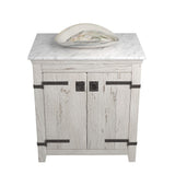 Native Trails 30" Americana Vanity in Whitewash with Carrara Marble Top and Sorrento in Abalone, Single Faucet Hole, BND30-VB-CT-MG-089