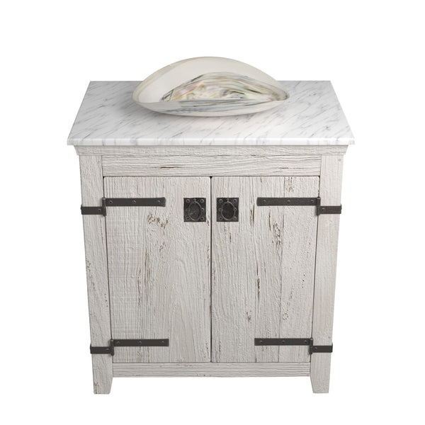 Native Trails 30" Americana Vanity in Whitewash with Carrara Marble Top and Sorrento in Abalone, No Faucet Hole, BND30-VB-CT-MG-090