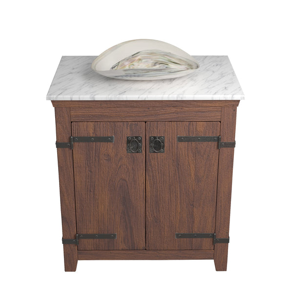 Native Trails 30" Americana Vanity in Chestnut with Carrara Marble Top and Sorrento in Abalone, No Faucet Hole, BND30-VB-CT-MG-092