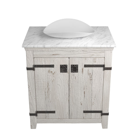 Native Trails 30" Americana Vanity in Whitewash with Carrara Marble Top and Sorrento in Bianco, No Faucet Hole, BND30-VB-CT-MG-098