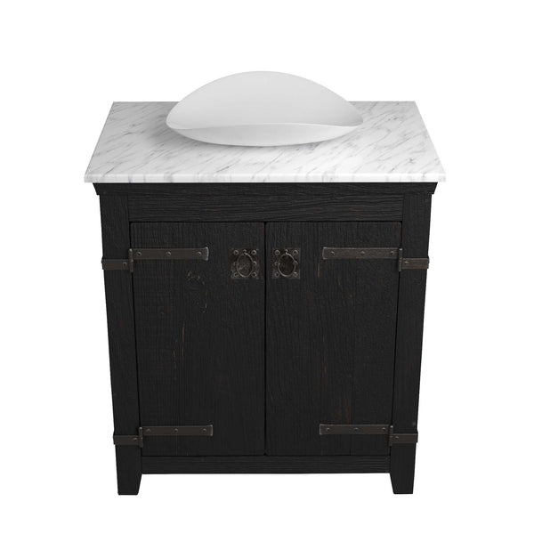 Native Trails 30" Americana Vanity in Anvil with Carrara Marble Top and Sorrento in Bianco, Single Faucet Hole, BND30-VB-CT-MG-101