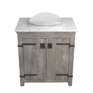 Alternate Image for Native Trails 30" Americana Vanity in Driftwood with Carrara Marble Top and Sorrento in Bianco, Single Faucet Hole, BND30-VB-CT-MG-103