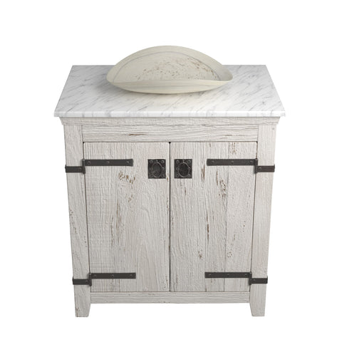 Native Trails 30" Americana Vanity in Whitewash with Carrara Marble Top and Sorrento in Beachcomber, Single Faucet Hole, BND30-VB-CT-MG-105