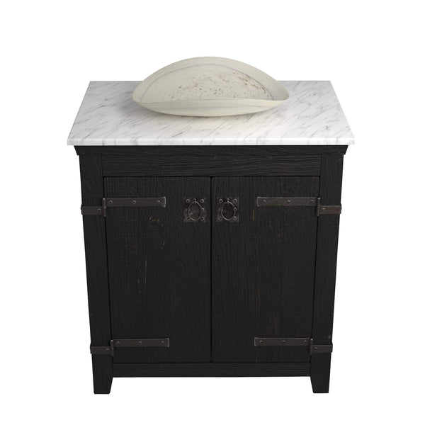 Native Trails 30" Americana Vanity in Anvil with Carrara Marble Top and Sorrento in Beachcomber, No Faucet Hole, BND30-VB-CT-MG-110