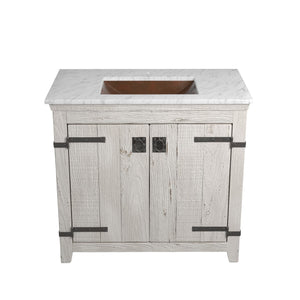 Alternate Image for Native Trails 36" Americana Vanity in Whitewash with Carrara Marble Top and Avila in Antique, Single Faucet Hole, BND36-VB-CT-CP-001