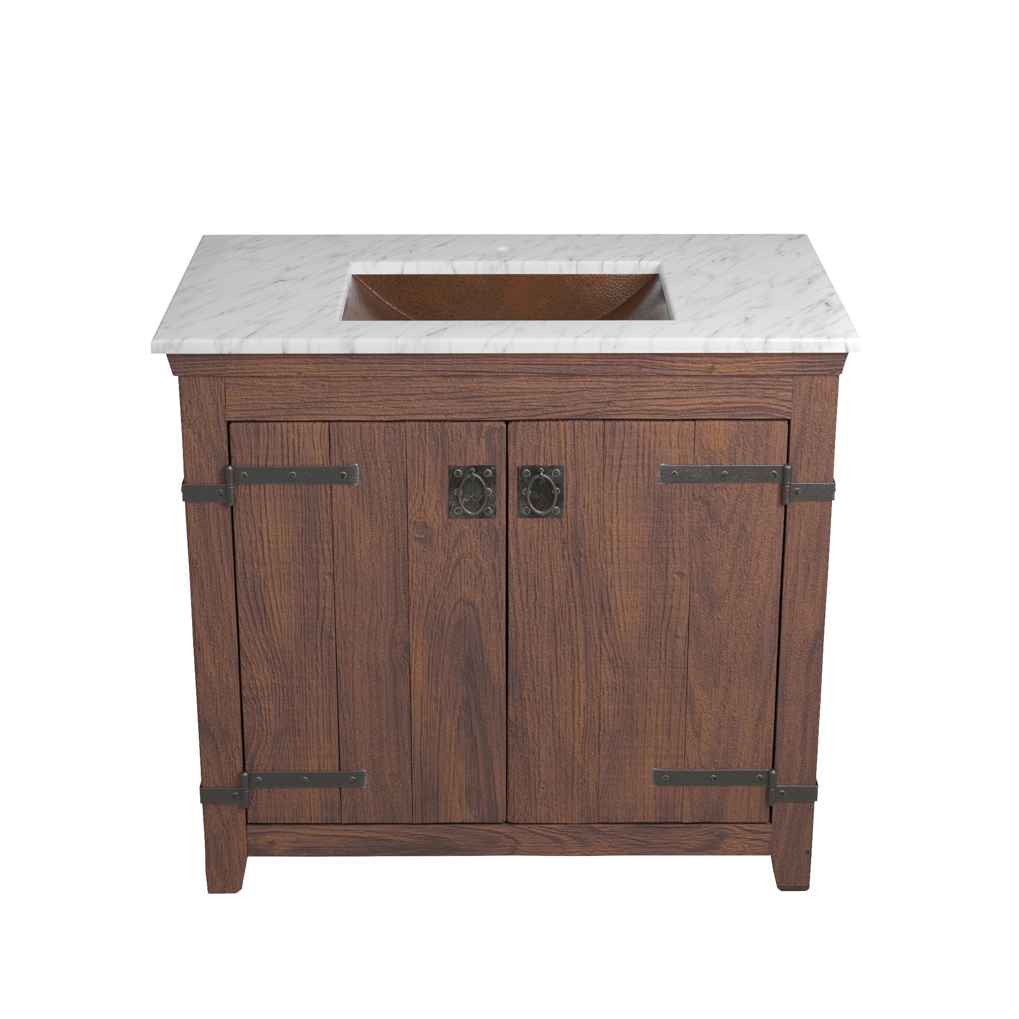 Native Trails 36" Americana Vanity in Chestnut with Carrara Marble Top and Avila in Antique, Single Faucet Hole, BND36-VB-CT-CP-003