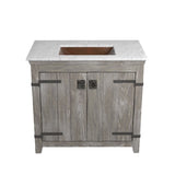 Native Trails 36" Americana Vanity in Driftwood with Carrara Marble Top and Avila in Antique, Single Faucet Hole, BND36-VB-CT-CP-007