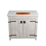 Native Trails 36" Americana Vanity in Whitewash with Carrara Marble Top and Avila in Polished Copper, Single Faucet Hole, BND36-VB-CT-CP-009