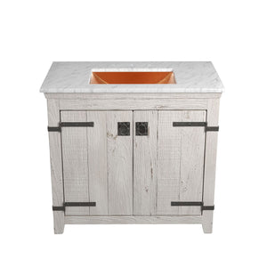 Alternate Image for Native Trails 36" Americana Vanity in Whitewash with Carrara Marble Top and Avila in Polished Copper, 8" Widespread Faucet Holes, BND36-VB-CT-CP-010