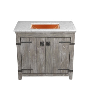 Alternate Image for Native Trails 36" Americana Vanity in Driftwood with Carrara Marble Top and Avila in Polished Copper, 8" Widespread Faucet Holes, BND36-VB-CT-CP-016