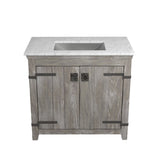 Native Trails 36" Americana Vanity in Driftwood with Carrara Marble Top and Avila in Brushed Nickel, 8" Widespread Faucet Holes, BND36-VB-CT-CP-024