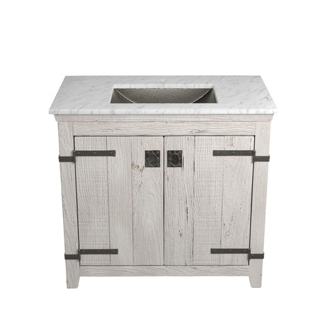 Native Trails 36" Americana Vanity in Whitewash with Carrara Marble Top and Avila in Polished Nickel, Single Faucet Hole, BND36-VB-CT-CP-025