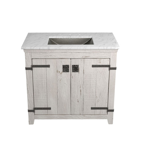 Native Trails 36" Americana Vanity in Whitewash with Carrara Marble Top and Avila in Polished Nickel, 8" Widespread Faucet Holes, BND36-VB-CT-CP-026