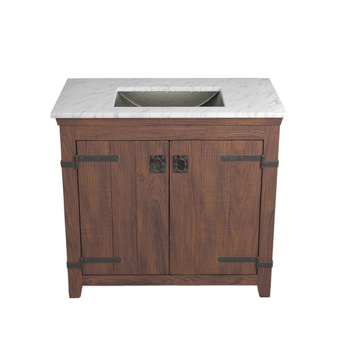 Native Trails 36" Americana Vanity in Chestnut with Carrara Marble Top and Avila in Polished Nickel, Single Faucet Hole, BND36-VB-CT-CP-027