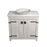 Native Trails 36" Americana Vanity in Whitewash with Carrara Marble Top and Lido in Abalone, Single Faucet Hole, BND36-VB-CT-MG-001