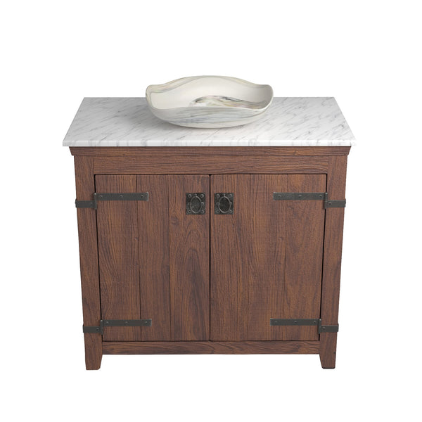 Native Trails 36" Americana Vanity in Chestnut with Carrara Marble Top and Lido in Abalone, Single Faucet Hole, BND36-VB-CT-MG-003