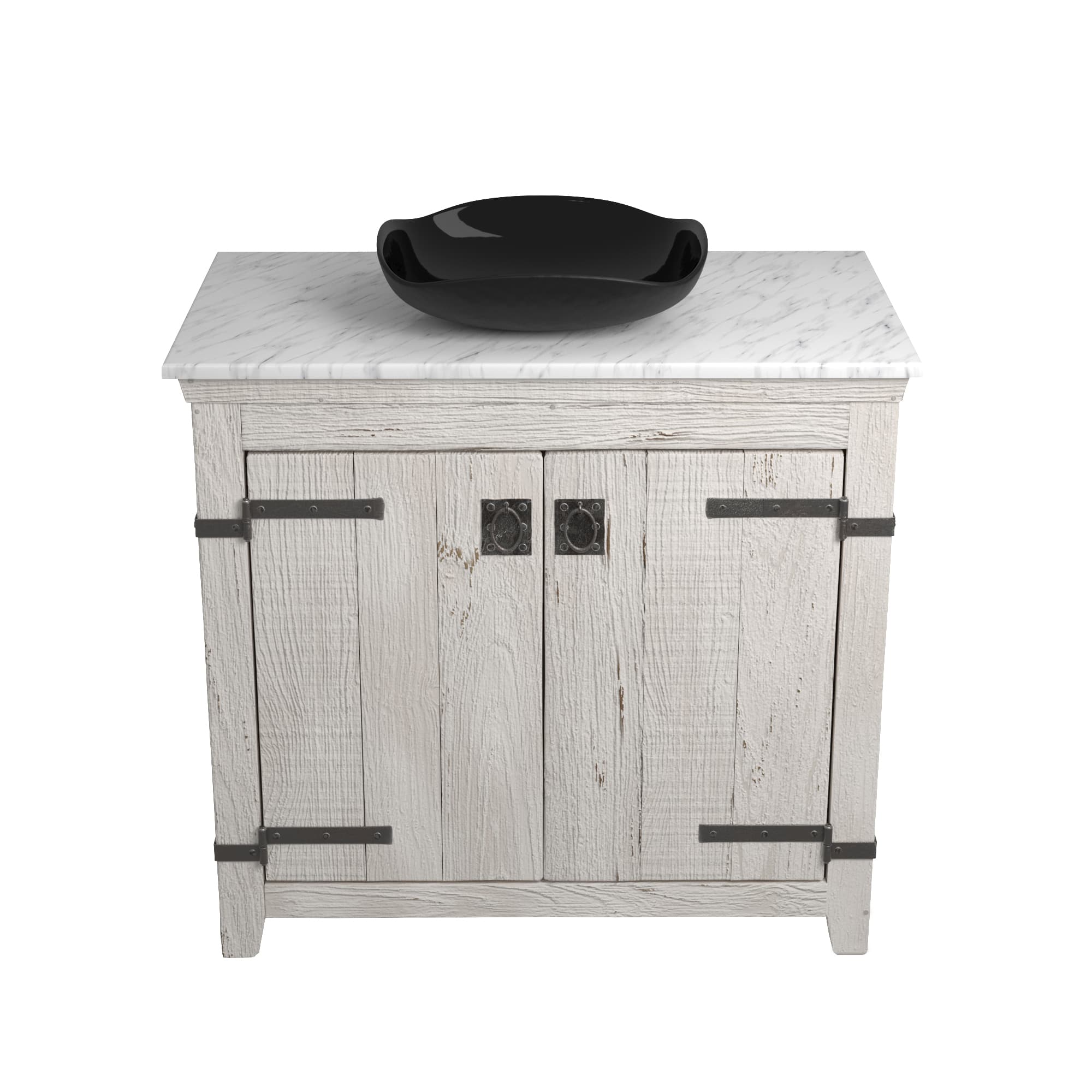 Native Trails 36" Americana Vanity in Whitewash with Carrara Marble Top and Lido in Abyss, Single Faucet Hole, BND36-VB-CT-MG-009