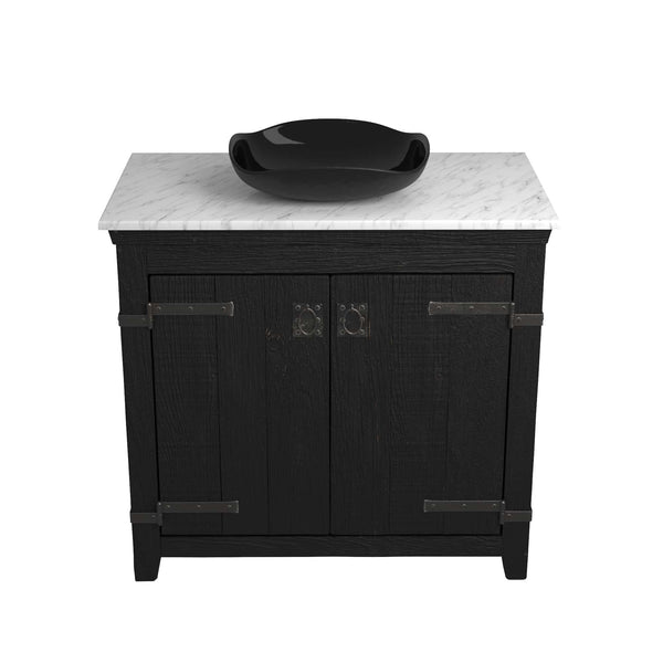 Native Trails 36" Americana Vanity in Anvil with Carrara Marble Top and Lido in Abyss, Single Faucet Hole, BND36-VB-CT-MG-013