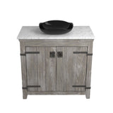 Native Trails 36" Americana Vanity in Driftwood with Carrara Marble Top and Lido in Abyss, Single Faucet Hole, BND36-VB-CT-MG-015