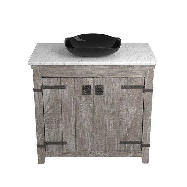 Native Trails 36" Americana Vanity in Driftwood with Carrara Marble Top and Lido in Abyss, No Faucet Hole, BND36-VB-CT-MG-016