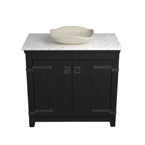 Native Trails 36" Americana Vanity in Anvil with Carrara Marble Top and Lido in Beachcomber, No Faucet Hole, BND36-VB-CT-MG-022