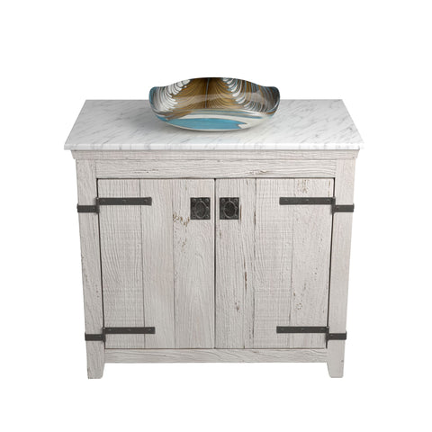 Native Trails 36" Americana Vanity in Whitewash with Carrara Marble Top and Lido in Shoreline, Single Faucet Hole, BND36-VB-CT-MG-025