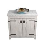 Native Trails 36" Americana Vanity in Whitewash with Carrara Marble Top and Lido in Shoreline, No Faucet Hole, BND36-VB-CT-MG-026