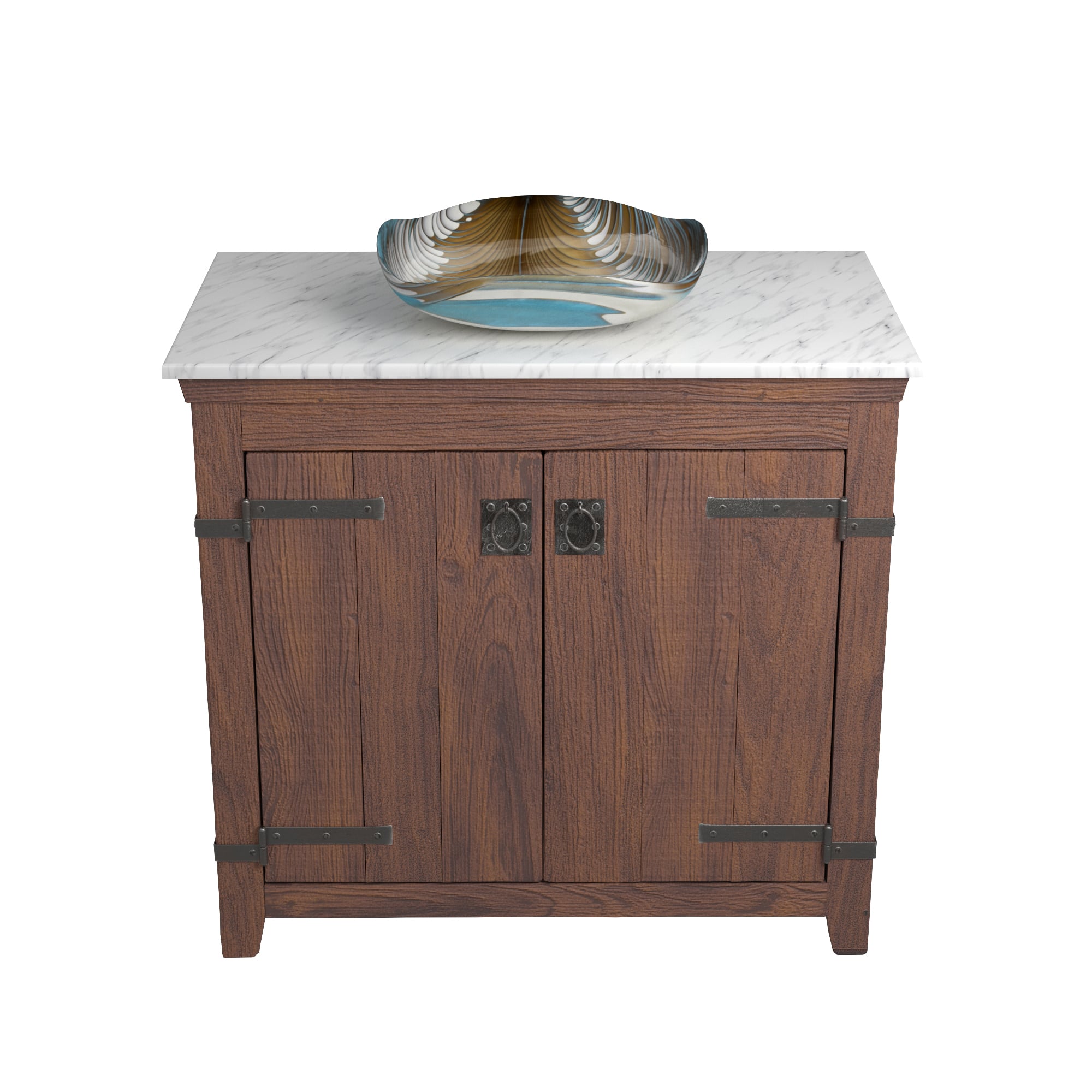 Native Trails 36" Americana Vanity in Chestnut with Carrara Marble Top and Lido in Shoreline, No Faucet Hole, BND36-VB-CT-MG-028