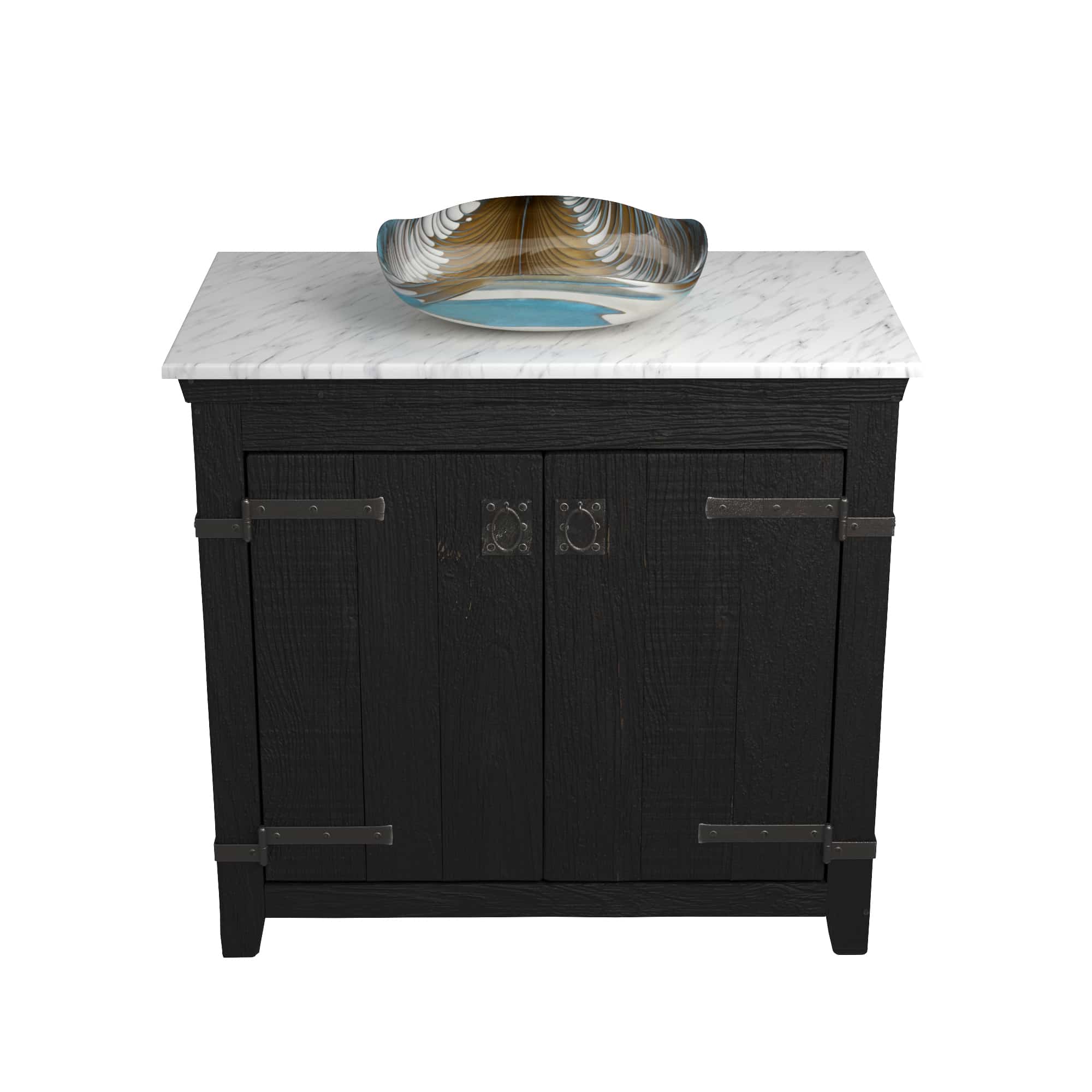 Native Trails 36" Americana Vanity in Anvil with Carrara Marble Top and Lido in Shoreline, No Faucet Hole, BND36-VB-CT-MG-030