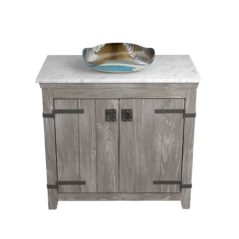 Native Trails 36" Americana Vanity in Driftwood with Carrara Marble Top and Lido in Shoreline, Single Faucet Hole, BND36-VB-CT-MG-031