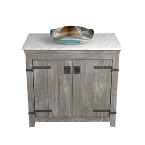 Alternate Image for Native Trails 36" Americana Vanity in Driftwood with Carrara Marble Top and Lido in Shoreline, No Faucet Hole, BND36-VB-CT-MG-032