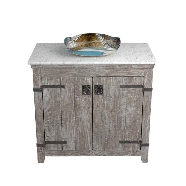 Native Trails 36" Americana Vanity in Driftwood with Carrara Marble Top and Lido in Shoreline, No Faucet Hole, BND36-VB-CT-MG-032