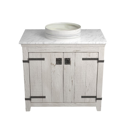 Native Trails 36" Americana Vanity in Whitewash with Carrara Marble Top and Positano in Abalone, Single Faucet Hole, BND36-VB-CT-MG-033