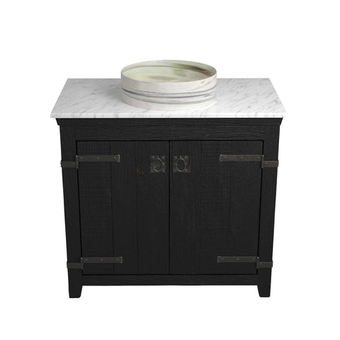 Native Trails 36" Americana Vanity in Anvil with Carrara Marble Top and Positano in Abalone, Single Faucet Hole, BND36-VB-CT-MG-037