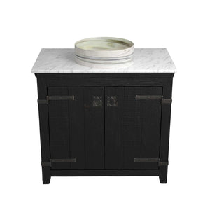 Alternate Image for Native Trails 36" Americana Vanity in Anvil with Carrara Marble Top and Positano in Abalone, No Faucet Hole, BND36-VB-CT-MG-038