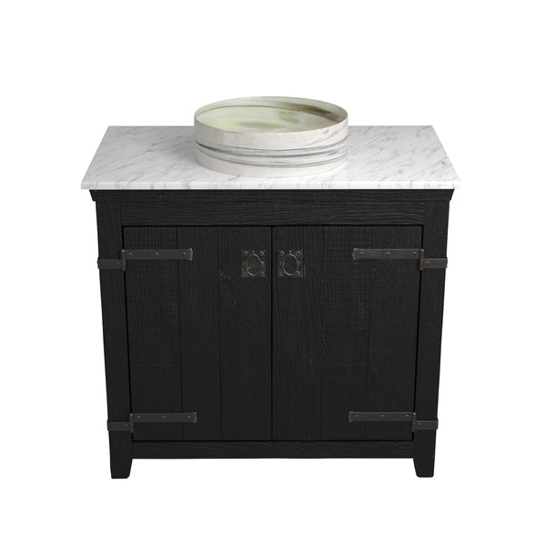 Native Trails 36" Americana Vanity in Anvil with Carrara Marble Top and Positano in Abalone, No Faucet Hole, BND36-VB-CT-MG-038